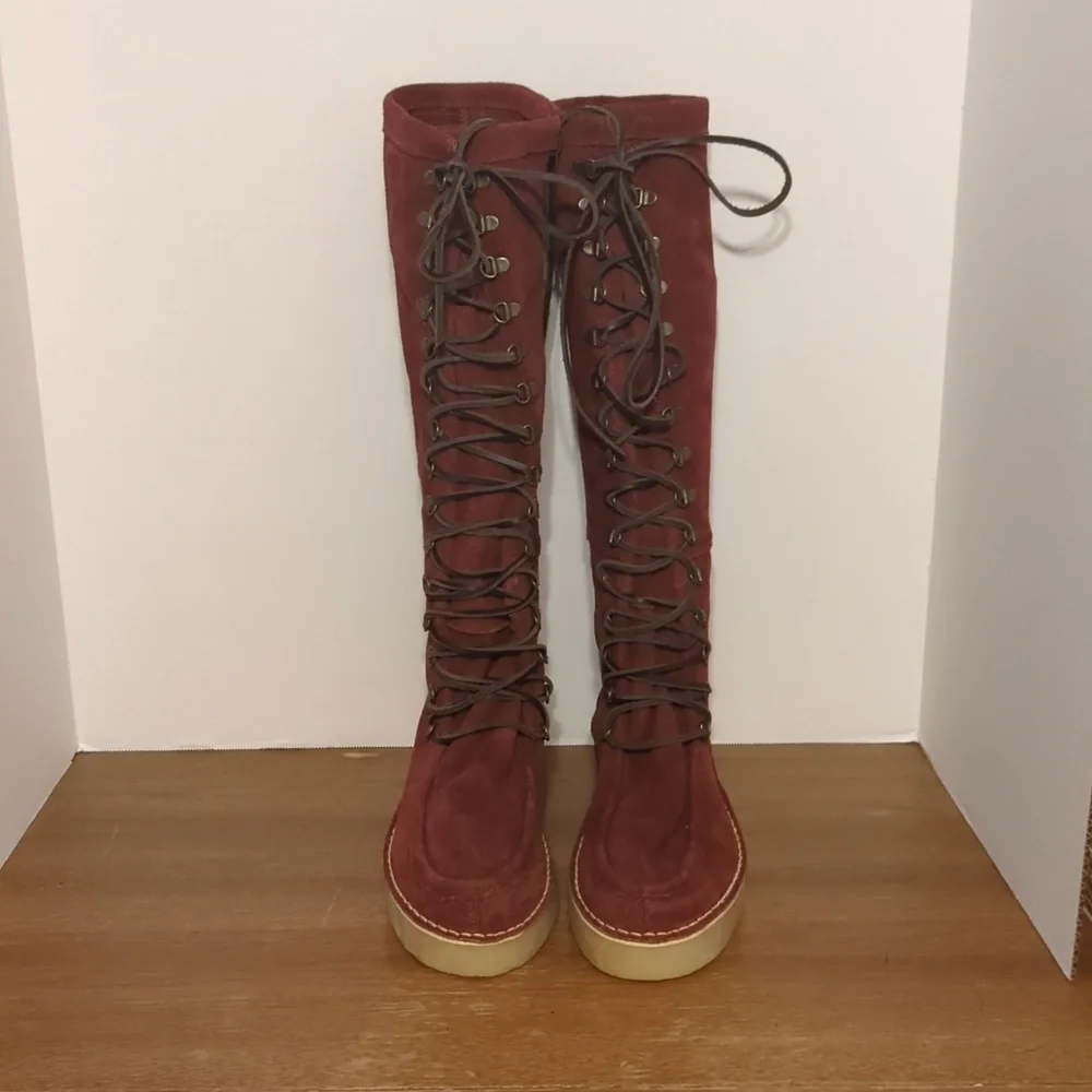 Free People Tall Lace-Up Platform Boots in Rust